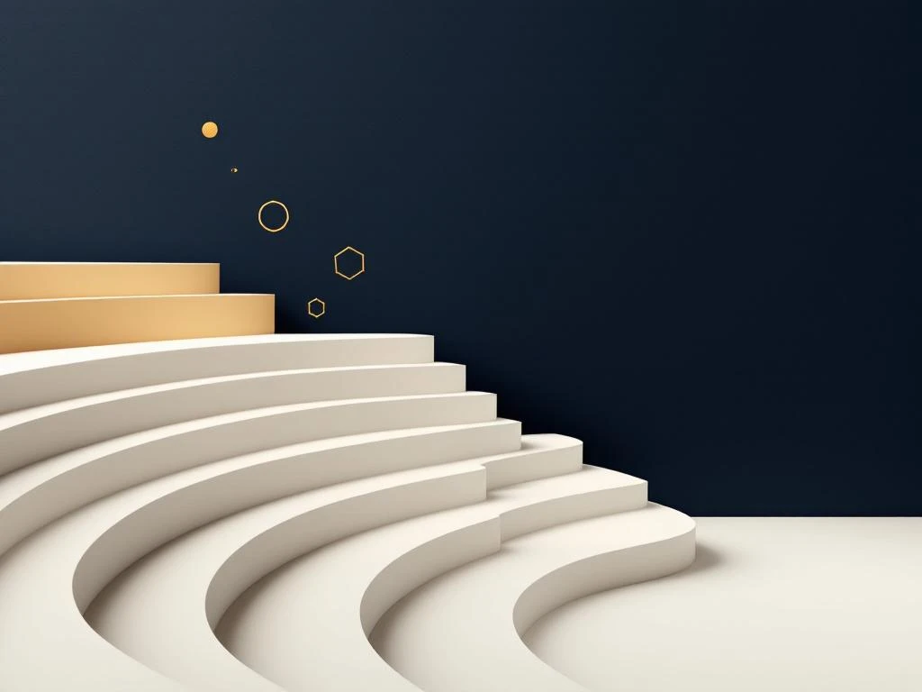 Minimalistisch amfitheater silhouet met geometrische vormen op marine naar goud verloop achtergrond voor onderwijs events