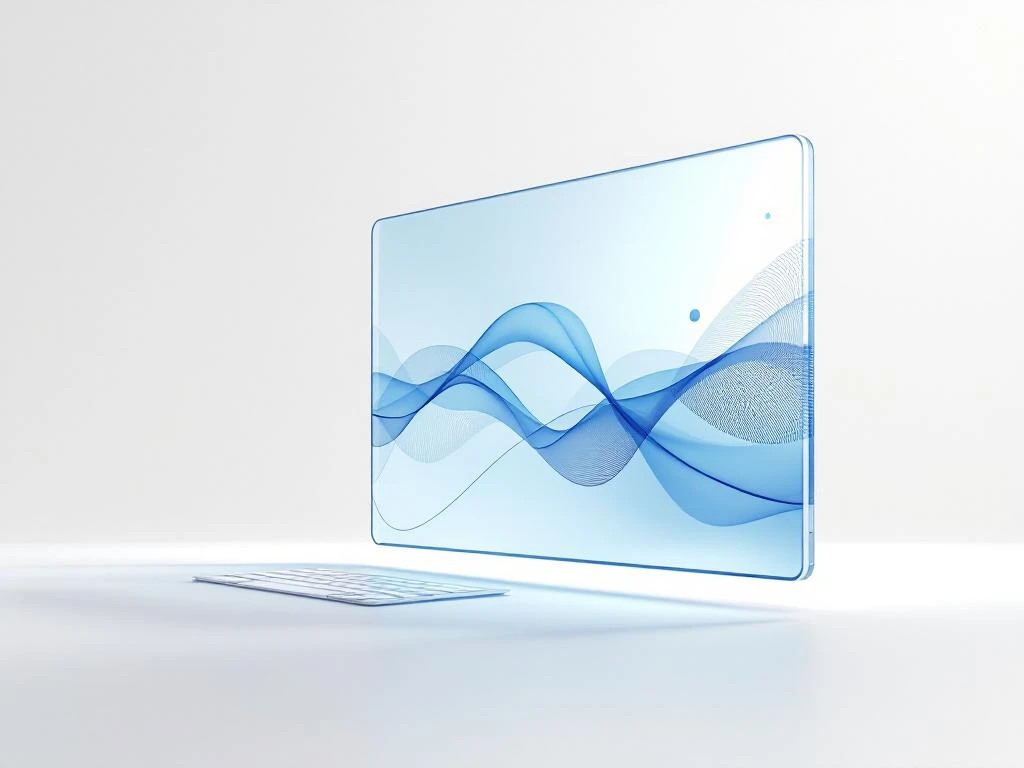 Tablet met abstracte blauwe golfpatronen en digitale verbindingselementen op witte achtergrond voor onderwijstechnologie