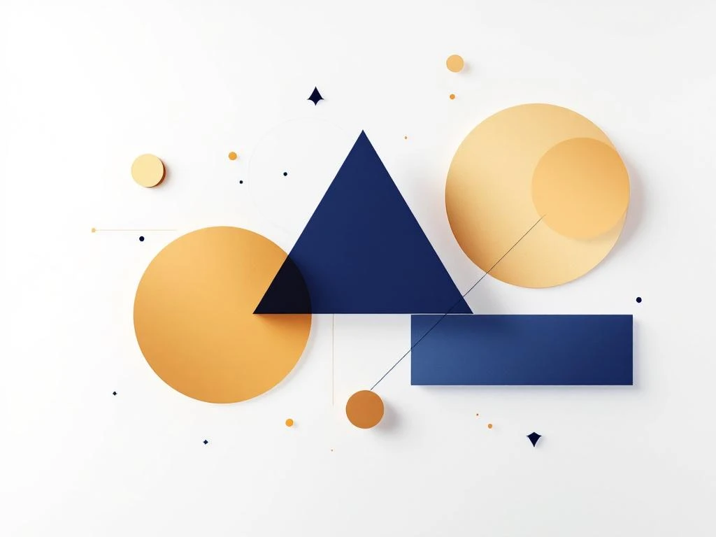 Geometrische vormen voor eventtypes: cirkel voor conferenties, driehoek voor workshops, rechthoek voor seminars op witte achtergrond