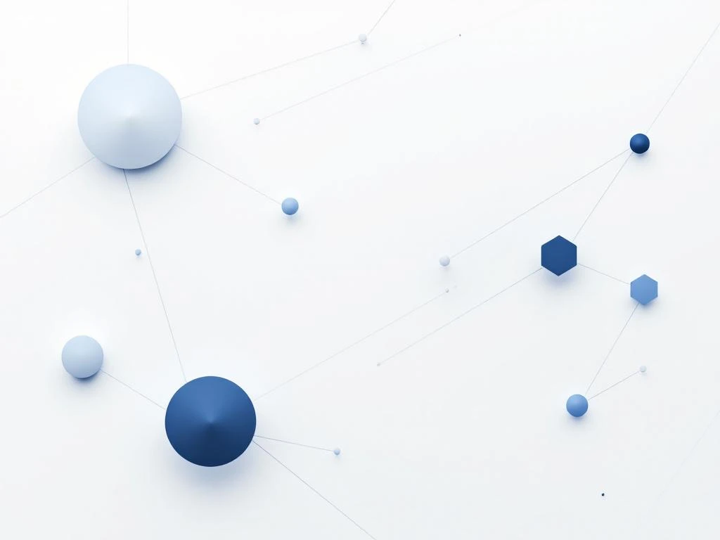 Geometrische vormen verbonden door lijnen op witte achtergrond, symboliseert samenwerking en netwerkverbindingen